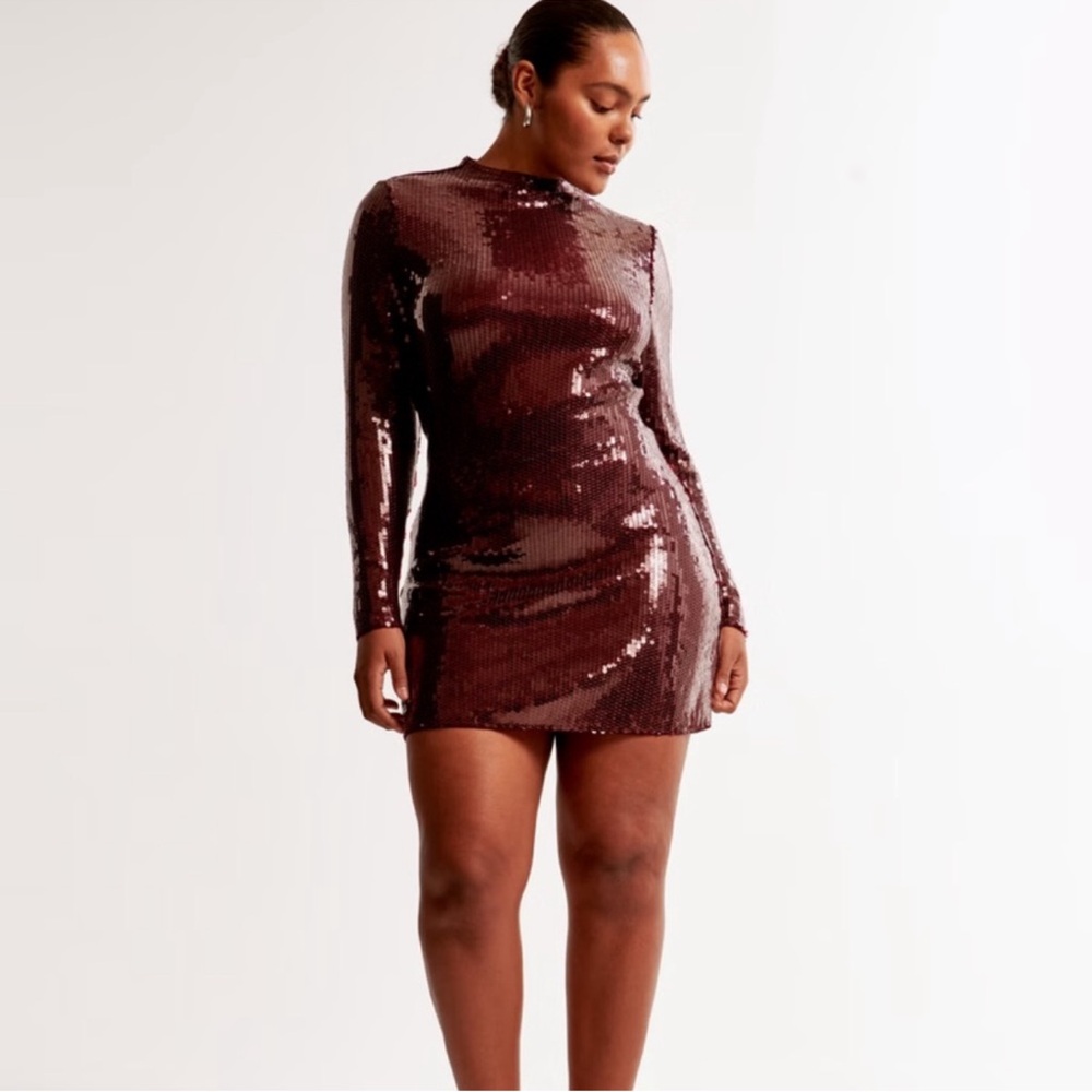 Abercrombie & Fitch Burgundy Sequin Long Sleeve Dress